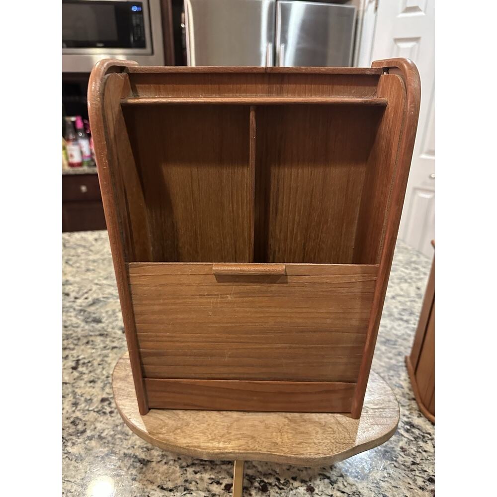 Vintage Mid-century Modern Kalmar Teak Wood Roll-top Storage Box 2 Compartment